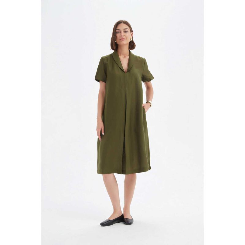 TIRELLI Shawl Collar Pleat Dress image number 3